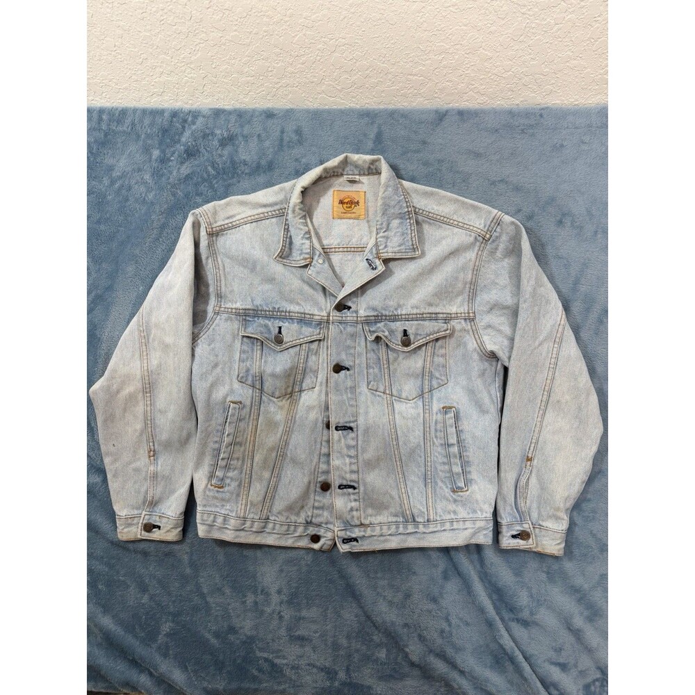 VTG 90s Hard Rock Cafe Boston Denim Jacket Save The Planet Light Wash Medium M